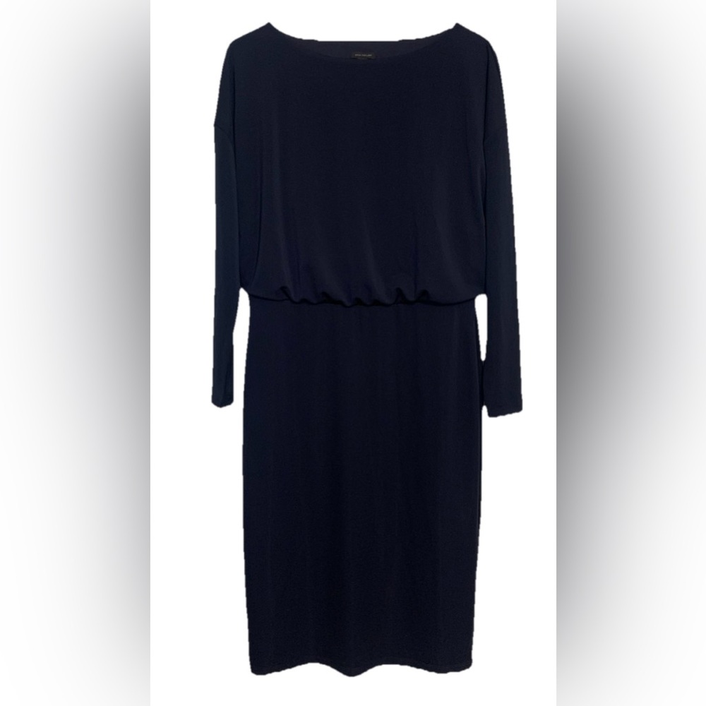Ann Taylor Women Size 6 Blue Boat Neck Blouson Long Sleeve Dress